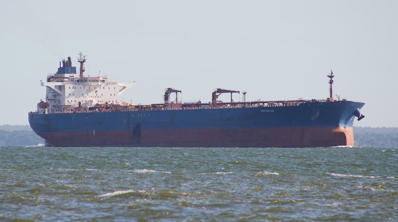 The oil tanker named Xanthos Eos steam on Lake Maracaibo, Venezuela, Wednesday, Jan. 7, 2026. (AP Photo/Edgar Frias)A