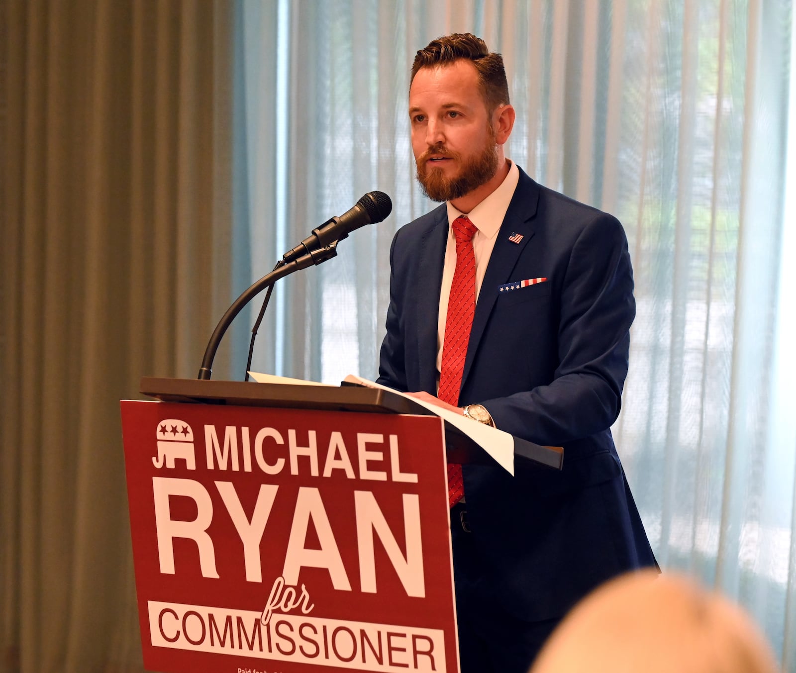 Michael Ryan, a two-term Hamilton City Council member and twice voted in as vice mayor, announced on Monday, May 19, 2025, at the Courtyard by Marriott in downtown Hamilton, his candidacy for Butler County Commission. Ryan is campaigning for the seat currently held by Commissioner Cindy Carpenter, who is up for re-election in 2026. Ryan is the first candidate in the race to pull petitions for election. MICHAEL D. PITMAN/STAFF