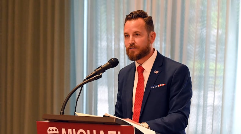 Michael Ryan, a two-term Hamilton City Council member and twice voted in as vice mayor, announced on Monday, May 19, 2025, at the Courtyard by Marriott in downtown Hamilton, his candidacy for Butler County Commission. Ryan is campaigning for the seat currently held by Commissioner Cindy Carpenter, who is up for re-election in 2026. Ryan is the first candidate in the race to pull petitions for election. MICHAEL D. PITMAN/STAFF