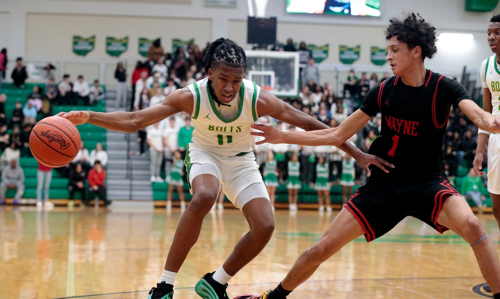 Northmont sophomore Kaleb Kelly tries to create space on offense. Wayne defeated Northmont 49-40 in a Greater Western Ohio Conference game on Friday, Jan. 10, 2026. STEVEN WRIGHT / STAFF