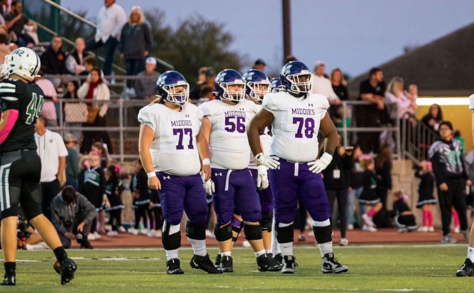 The Middletown High School offensive line has played a big part in the football team's run to the Division I regional final. CARA DAUGHERTY / CONTRIBUTED