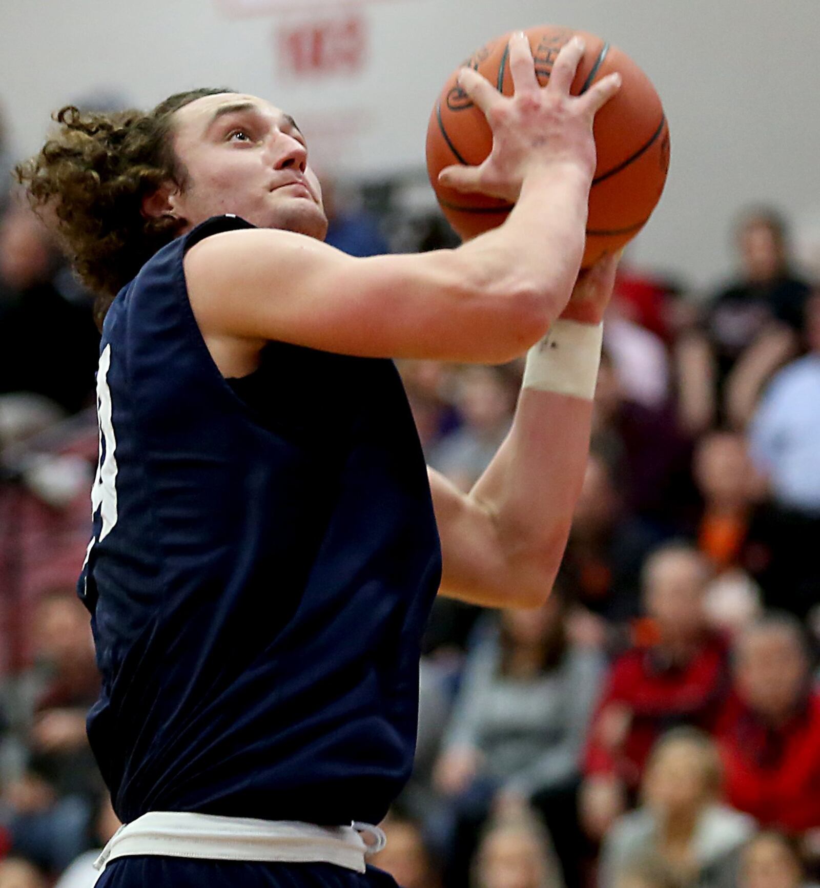 Edgewood guard Garrett Gabbard drives to the basket Tuesday night during a Division I sectional game against Oak Hills at Fairfield Arena. CONTRIBUTED PHOTO BY E.L. HUBBARD