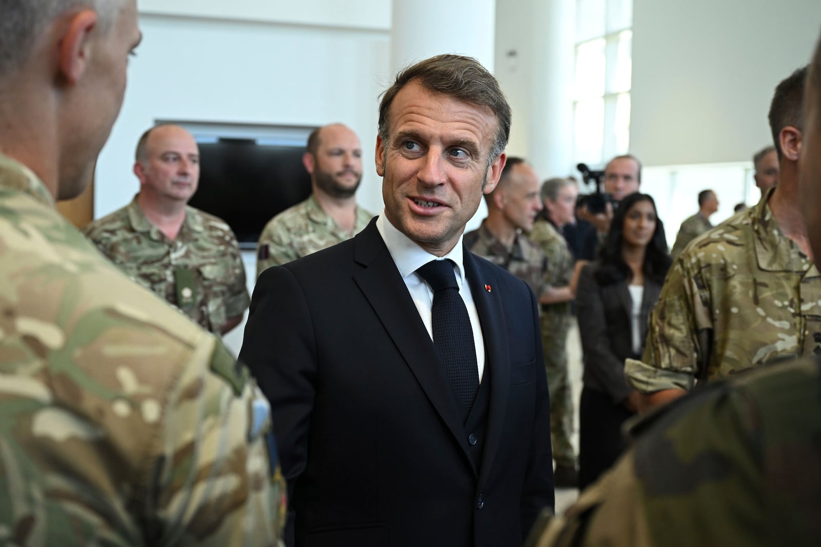 French President Emmanuel Macron and British Prime Minister Keir Starmer, not pictured, take part in a a joint military visit to the MARCOM centre, maritime command centre in Northwood, London, Thursday July 10, 2025. (Leon Neal/Pool Photo via AP)