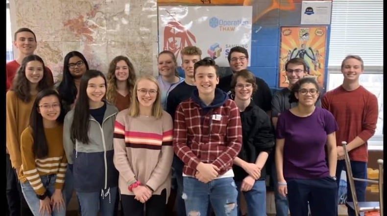 A Fairfield High School science class has won top honors in a national science contest, earning $100,000 in learning tech for their Butler County school. The team won first prize in the national Samsung Solve for Tomorrow competition designing an app to alert distracted parents of an abandoned baby in their car. From left to right, front row: Megan Barth, Jack Cowan 2nd Row: Kali Bell, Lindsay Wilson, Bryce Torbeck, Rockey Bell, Sarah Dance 3rd Row: Jada Boyer, Manju Katel , Haley Durbin, Julianne Wilkerson, Alex Dorst, Dylan Luttrell, Darwin Russell 4th Row Jacob Moore (Provided Photo/Journal-News)