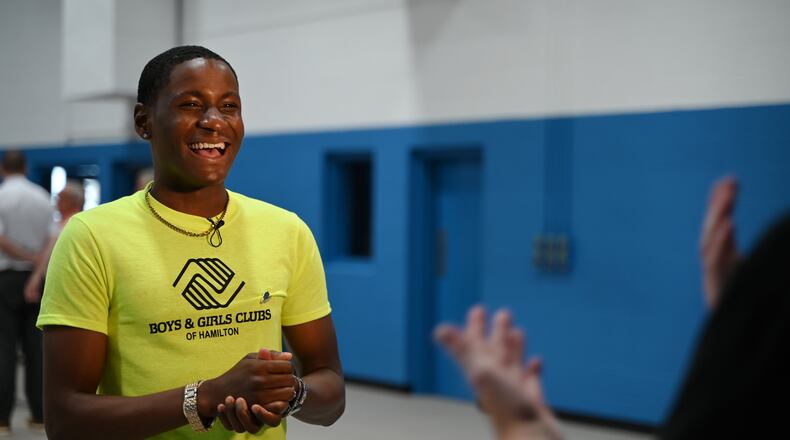 Demarion Samples, 18, the teen who won the 2024 Youth of the Year for the Boys and Girls Clubs of Ohio is competing for the Midwest title in Chicago this week. Pictured is Samples on Thursday, June 20, 2024, ahead of the dedication and ribbon-cutting for the new Boys and Girls Clubs of Hamilton Grand Boulevard gym floor. MICHAEL D. PITMAN/STAFF