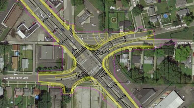 Construction to improve Hamilton’s intersection with Main Street, McKinley Avenue, Western Avenue, Haldimand Avenue and Cereal Avenue is scheduled to start in 2020, with a goal of improving safety for vehicles and pedestrians. PROVIDED