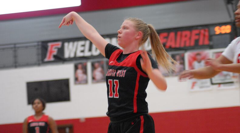 Lakota West's Caroline Bayliff puts up a shot against Fairfield on Saturday. Chris Vogt/CONTRIBUTED