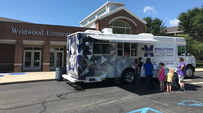 In 2016 Lakota Schools was the first district to mobilize its summer, free lunch program using converted school buses to deliver food to low-income school families at various locations around the district. Middletown Schools soon followed with their own "Middie Meal Machine" food truck. The free meal program in Middletown is expected to be even busier this summer as school families are impacted by rising food prices brought on by cost inflation. (Contributed Photo\Journal-News)