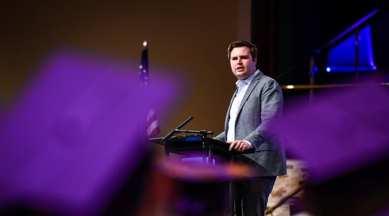 J.D. Vance offers his advice to the Middletown High School graduating class of 2017 during their commencement ceremony May 23. NICK GRAHAM/STAFF