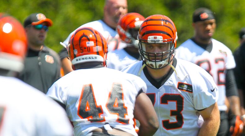 Bengals guard Eric Winston (73) during the first OTA practice of the year, Tuesday, May 24, 2016. GREG LYNCH / STAFF