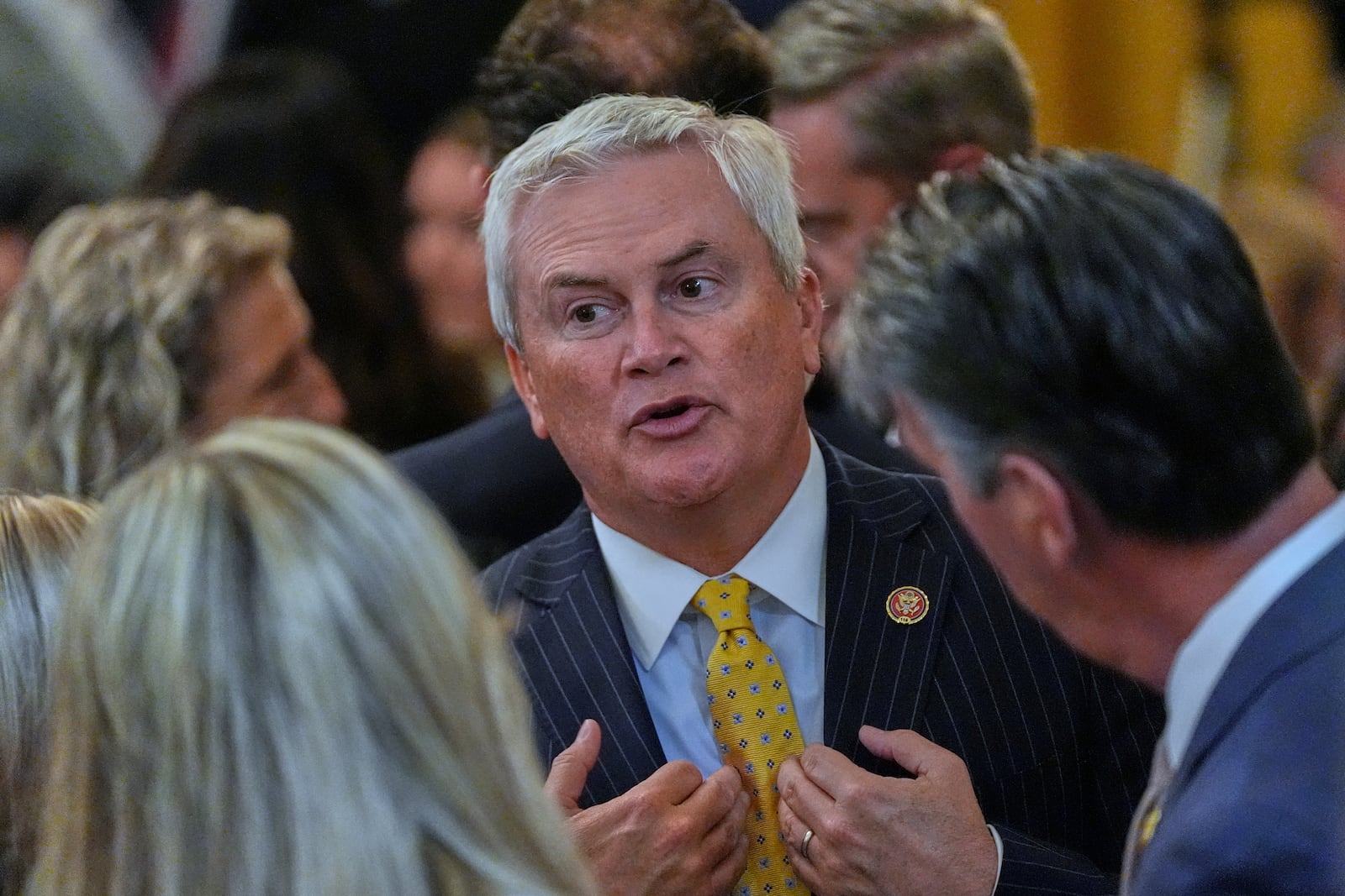 Rep. James Comer, R-Ky., arrives before President Donald Trump speaks at a reception for Republican members of Congress in the East Room of the White House, Tuesday, July 22, 2025, in Washington. (AP Photo/Julia Demaree Nikhinson)