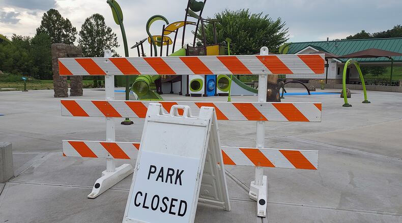 West Chester Twp.’s new Splash Park in Beckett Park West is not likely to reopen this year. Township officials are waiting on a controller to be delivered and installed. SUE KIESEWETTER/CONTRIBUTOR