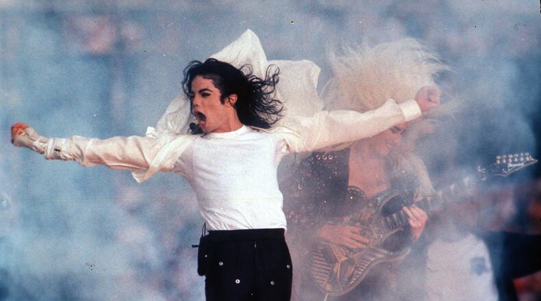 FILE - Michael Jackson performs during the halftime show at the Super Bowl in Pasadena, Calif., on Feb. 1, 1993. (AP Photo/Rusty Kennedy, File)