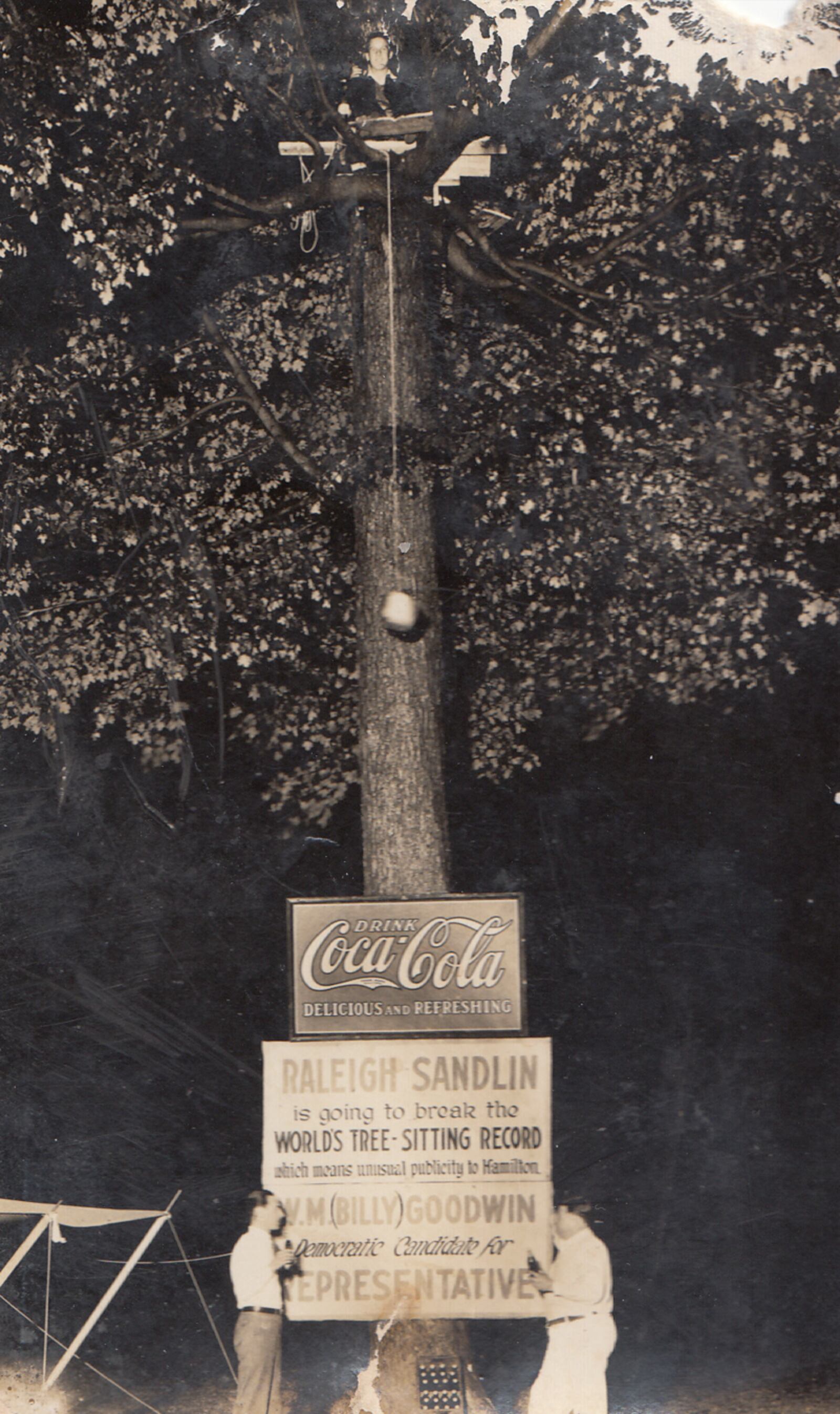 Raleigh Sandlin, 15, of Hamilton, is photographed during his tree sitting attempt in July of 1930. BUTLER CO. HISTORICAL SOCIETY/CONTRIBUTED