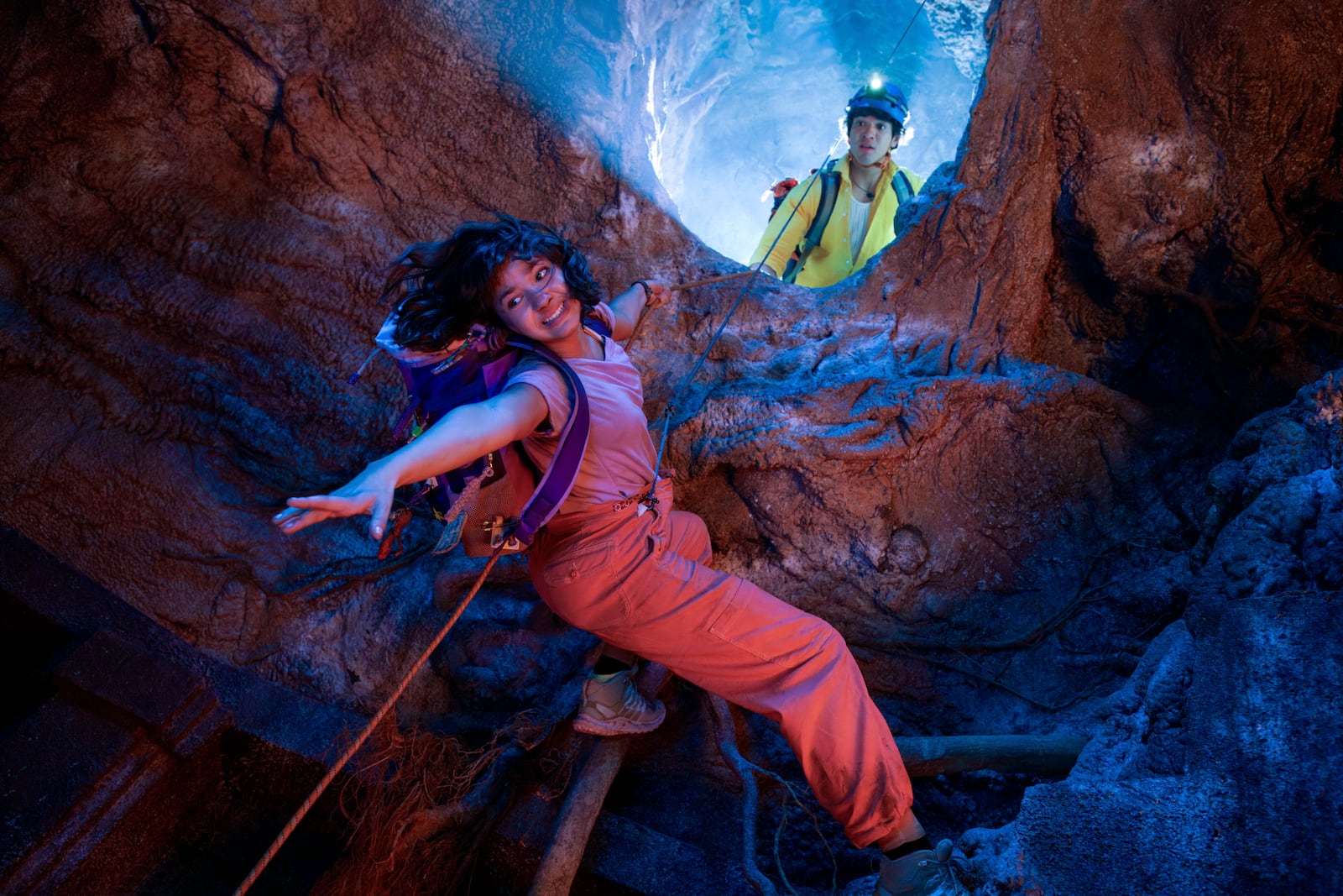 This image released by Paramount+ shows Samantha Lorainne, left, and Jacob Rodriguez in a scene from "Dora and the Search for Sol Dorado." (Pablo Arellano Spataro/Nickelodeon/Paramount+ via AP)