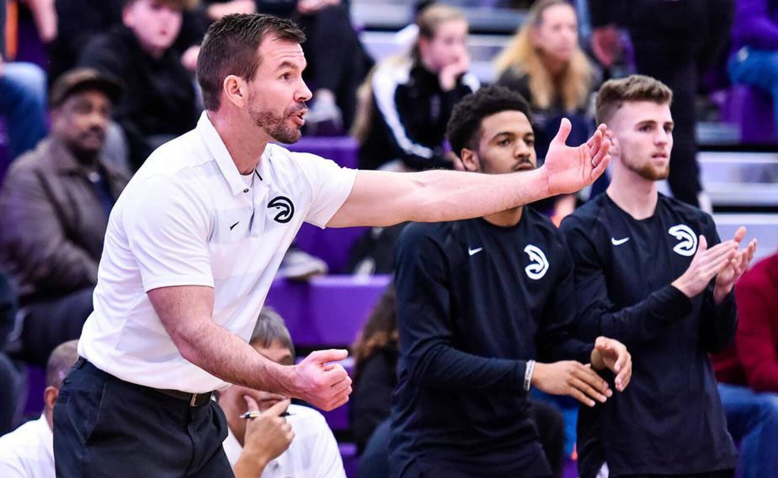 Lakota East coach Clint Adkins works the sideline as the Thunderhawks beat Middletown 61-47 in their basketball game Jan. 8, 2019, at Middletown’s Wade E. Miller Arena. NICK GRAHAM/STAFF