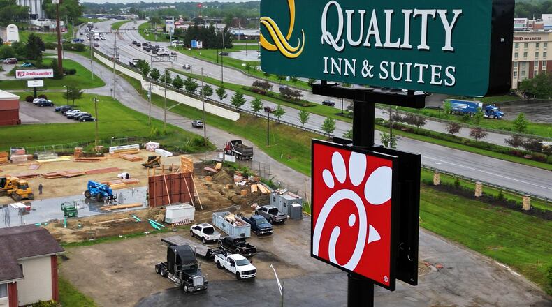 Construction continues on the new Chick-fil-A location in Middletown and a new sign has been installed visible from I-75. NICK GRAHAM/STAFF