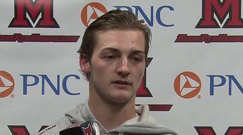 Carson Meyer, a 19-year-old right wing from Miami University, was drafted 179th overall by the Blue Jackets in the 2017 NHL Entry Draft.