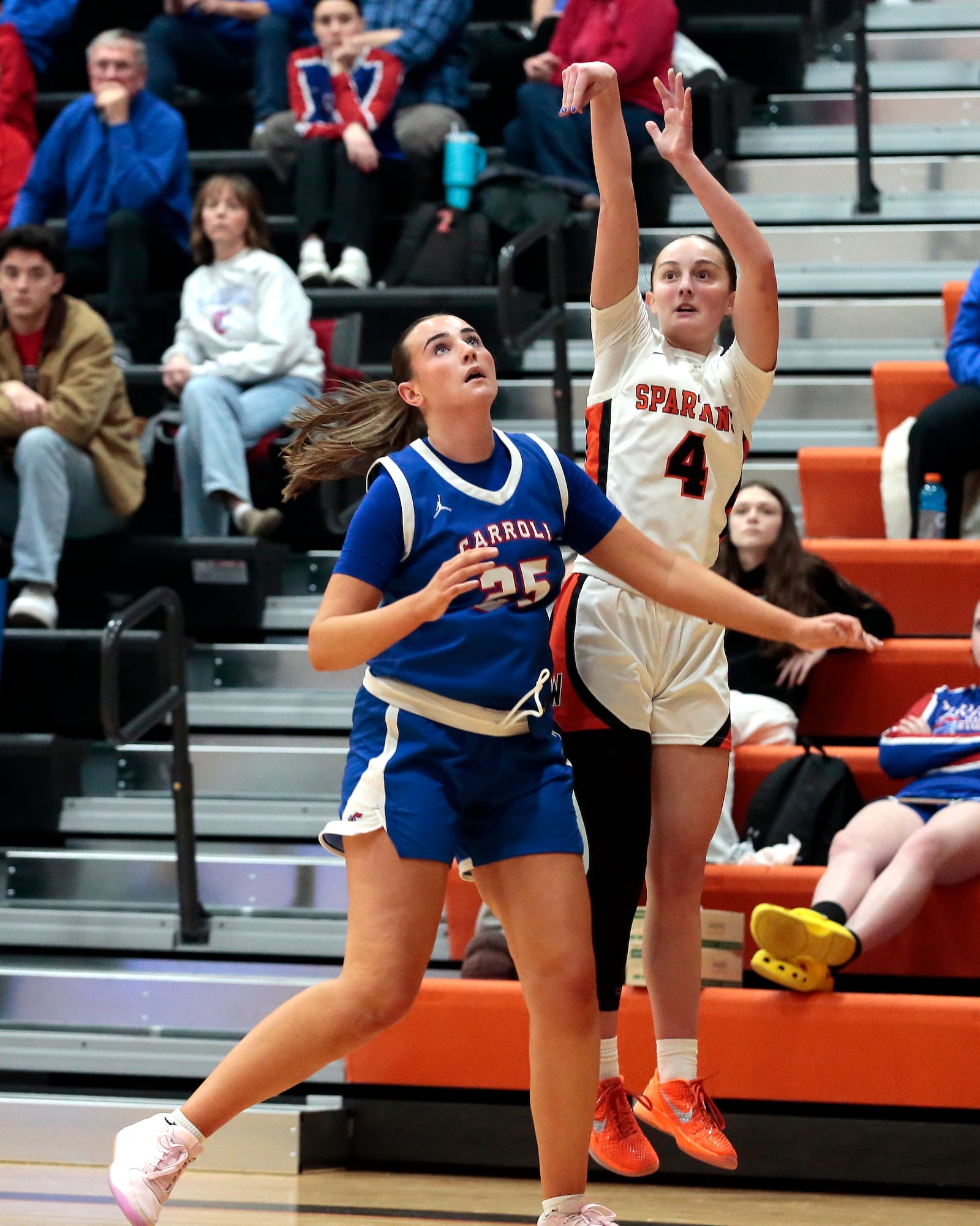 Waynesville junior Kloe Frankenberg gets off a three-point shot attempt. Carroll defeated Waynesville 50-42 in a non-league game on Monday, Jan. 5, 2026, at Waynesville. STEVEN WRIGHT / STAFF