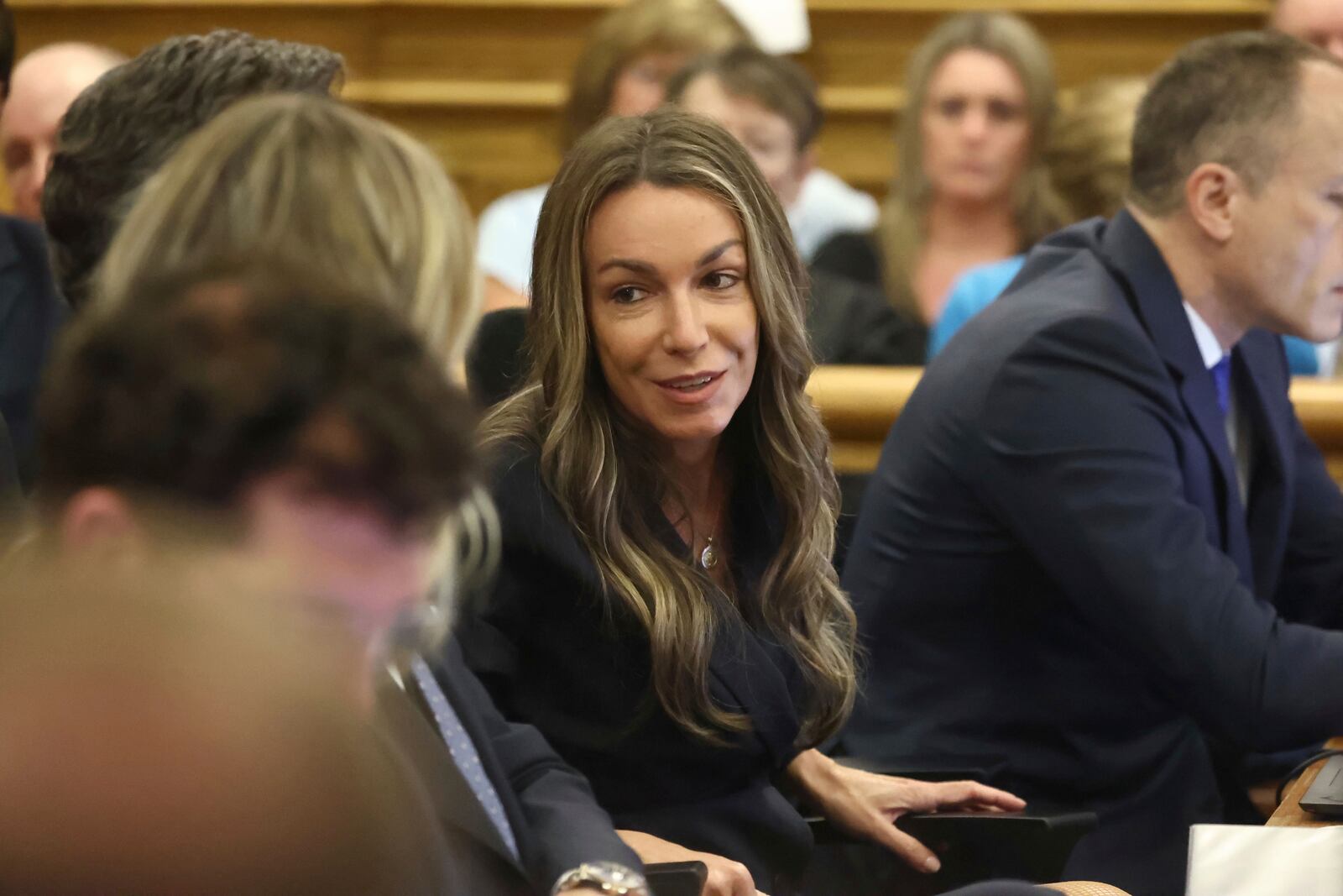 Karen Read listens during opening arguments at Norfolk Superior Court on Tuesday, April 22, 2025 in Dedham, Mass. (Stuart Cahill /The Boston Herald via AP, Pool)