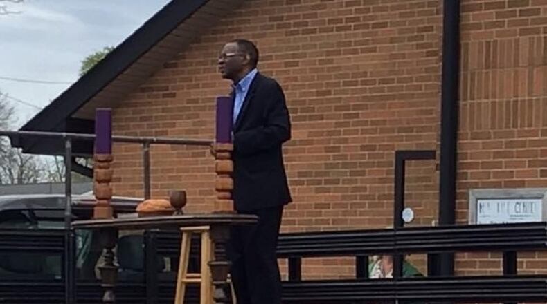 Christ United Methodist Church in Middletown has started hosting drive-in services as a way to stay connected with its members, said the Rev. Wynston Dixon. He stands on the back of a truck and delivers a sermon that is played on 98.1 FM. SUBMITTED PHOTO