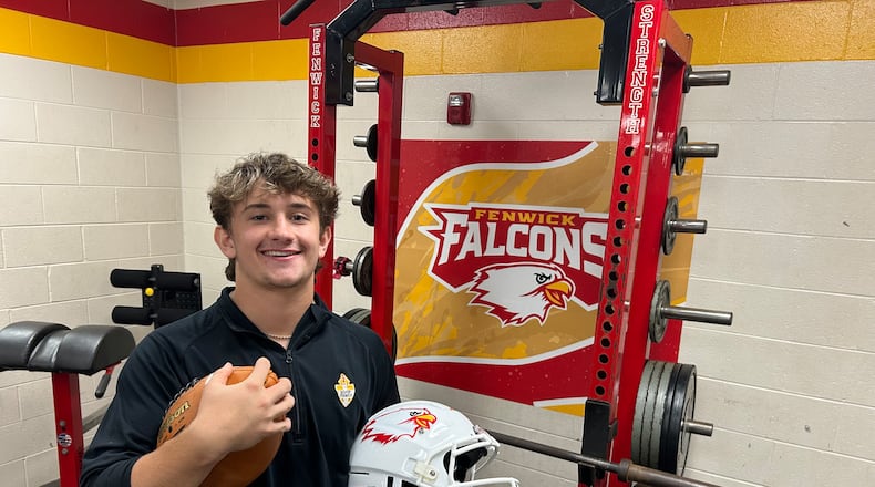 Jackson Kauffman, a two-sport standout athlete at Fenwick High School, scored the go ahead touchdown, then intercepted a pass that sealed the team's win Friday night over McNicholas. RICK McCRABB/CONTRIBUTOR