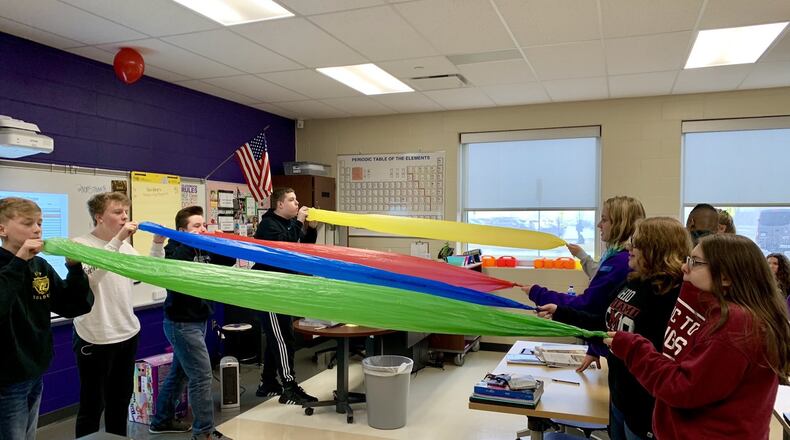 Middletown Middle School students - under the supervision of visiting science instructional experts from the national Digital Promise organization - work on project about how best to protect native species. Middletown won a national grant - along with schools in Pittsburgh and San Jose - to pay for experts to help improve science instruction.