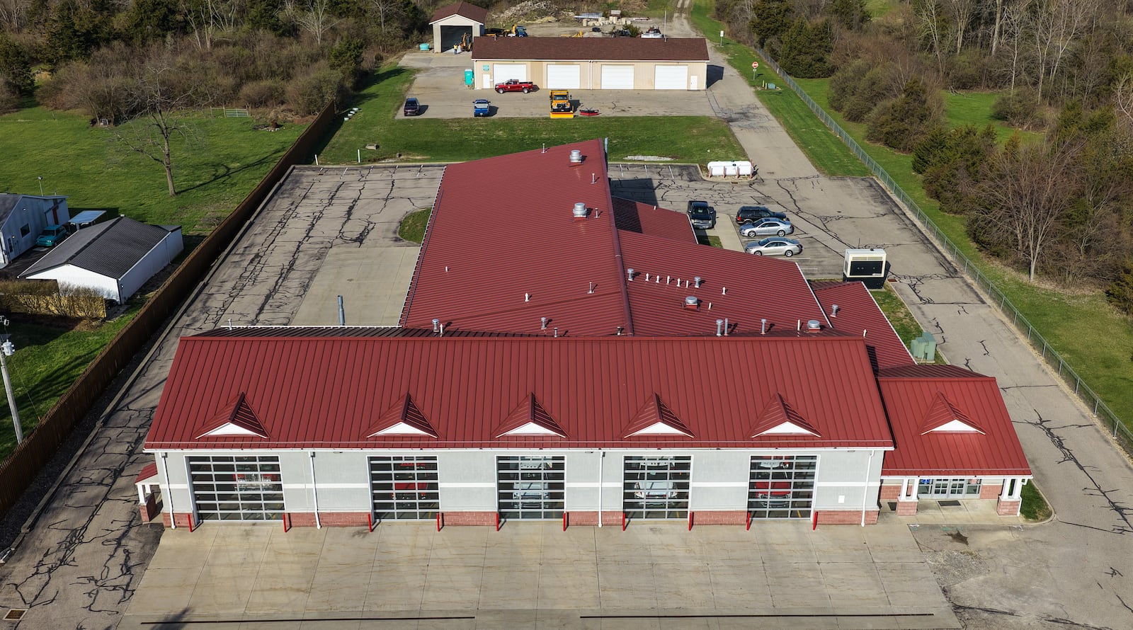 An aerial photograph of the Hanover Twp. Fire Station at 1775 Morman Road. The township is putting before voters a 5-mill fire/EMS levy for fire and emergency services on the May 5 ballot to replace a levy set to expire at the end of the year. NICK GRAHAM/STAFF