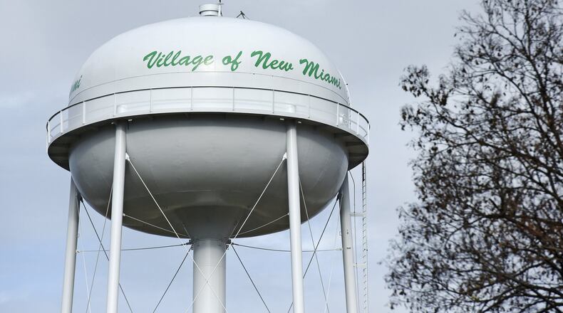 The water tower in Village of New Miami is now operational after Butler County gave New Miami $40,000 in Community Development Block Grant money to install the pressure reducing valve that was necessary to bring the dormant tower online. NICK GRAHAM/STAFF