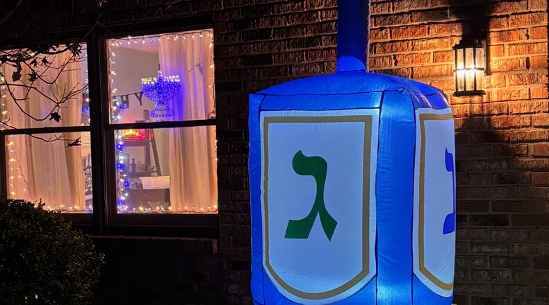 A Dayton family’s Hanukkah decorations outside their home. CONTRIBUTED