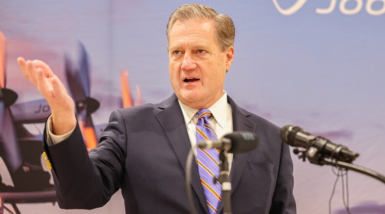U.S. Rep. Mike Turner (R-Dayton) speaks during a reception on Monday, Nov. 10 at Joby Aviation's new facility near Dayton International Airport. Turner was at odds with the Trump administration and House Republican leaders at times in 2025. BRYANT BILLING/STAFF