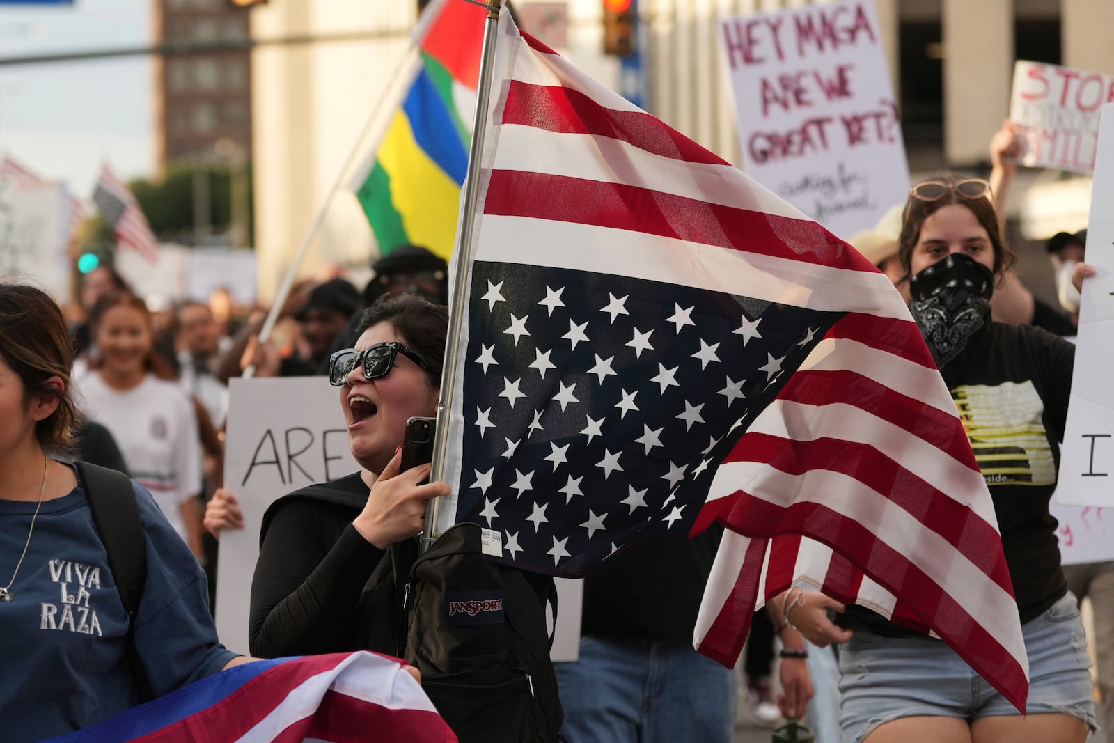 Anti ICE protesters march in downtown San Antonio, Wednesday, June 11, 2025. (AP Photo/Eric Gay)