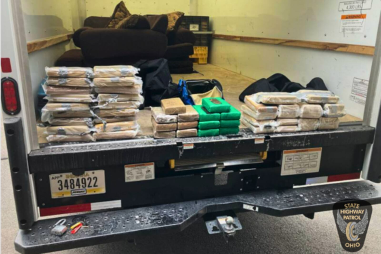 The Ohio State Highway Patrol seized 110 pounds of cocaine, worth an estimated $1.75 million, during a Friday, March 22, 2024, traffic stop on Interstate 70 in Madison County. CONTRIBUTED