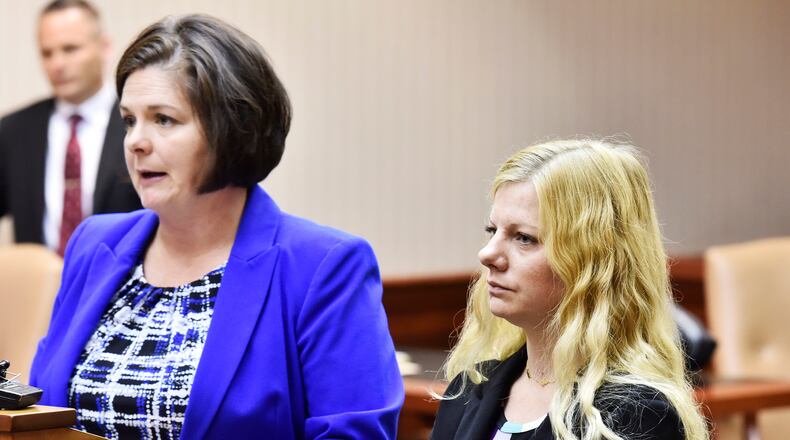 Lindsay Partin (right) allegedly fatally assaulted 3-year-old Hannah Wesche in March after the girl exhibited toddler behavior, according to court documents filed by the Butler County Prosecutor’s Office. A new December trial date has been set for Partin, who has pleaded not guilty to all charges.