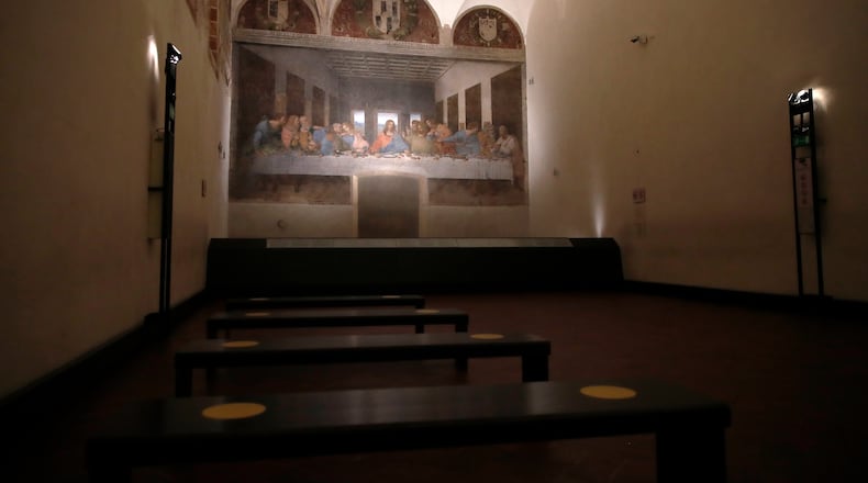 FILE - Leonardo da Vinci's "Last Supper," created between 1494 and 1498, is pictured in the refectory of the Convent of Santa Maria delle Grazie in Milan, Italy, Feb. 9, 2021. (AP Photo/Antonio Calanni, File)