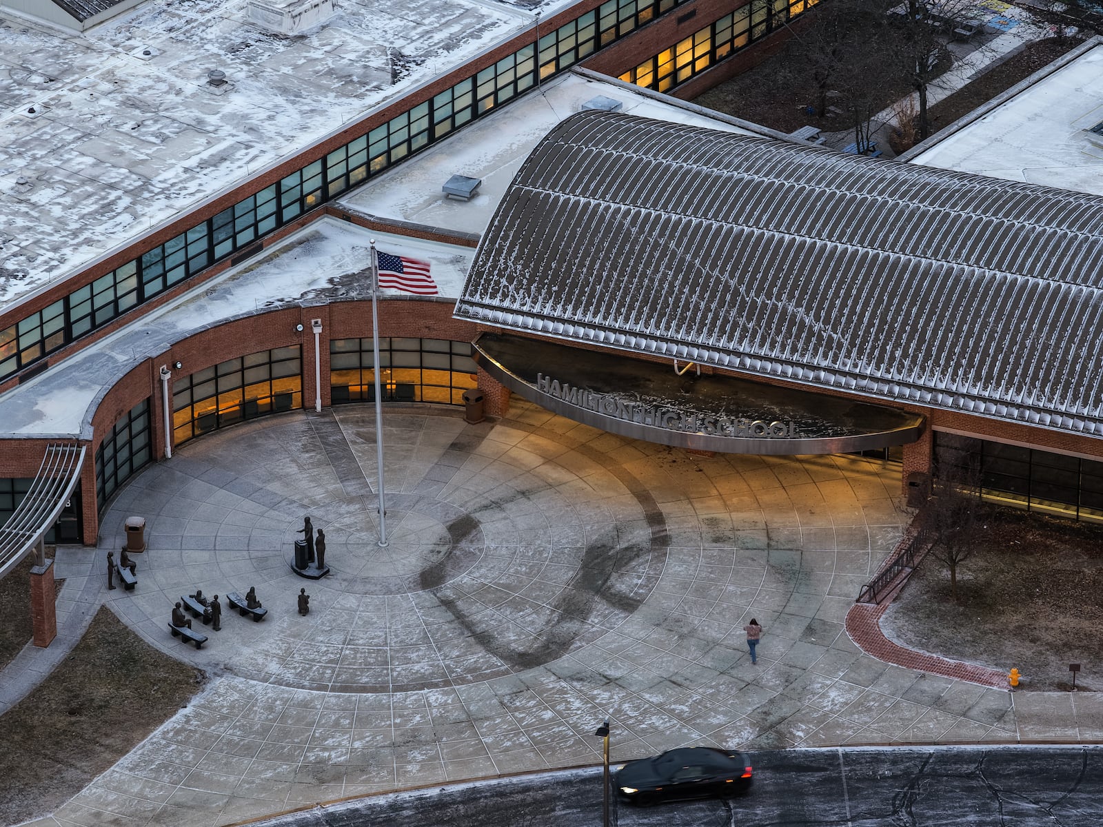 Hamilton High School on Eaton Avenue in Hamilton is seen on a snowy Friday, Jan. 16, 2026. NICK GRAHAM/STAFF