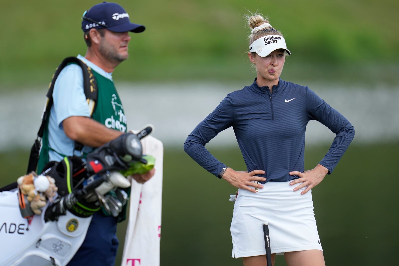Nelly Korda stands on the third tee during the final round of the Chevron Championship LPGA golf tournament Sunday, April 27, 2025, in The Woodlands, Texas. (AP Photo/Ashley Landis)