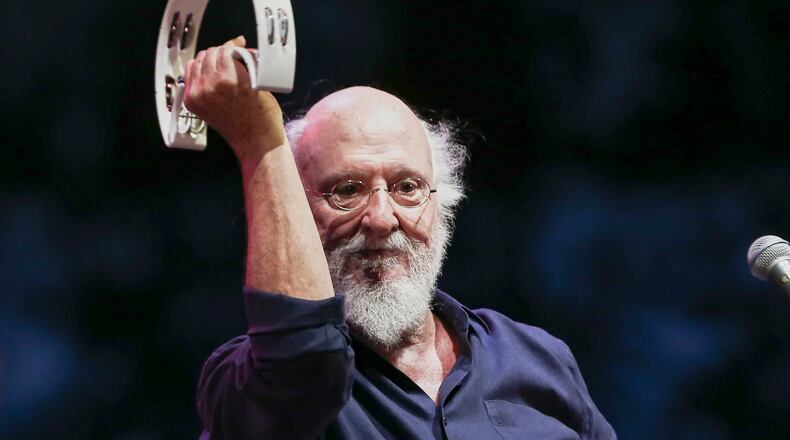 Greek singer-songwriter Dionysis Savvopoulos, performs at the Athens Concert Hall on Sept. 1, 2020. (InTime News via AP)