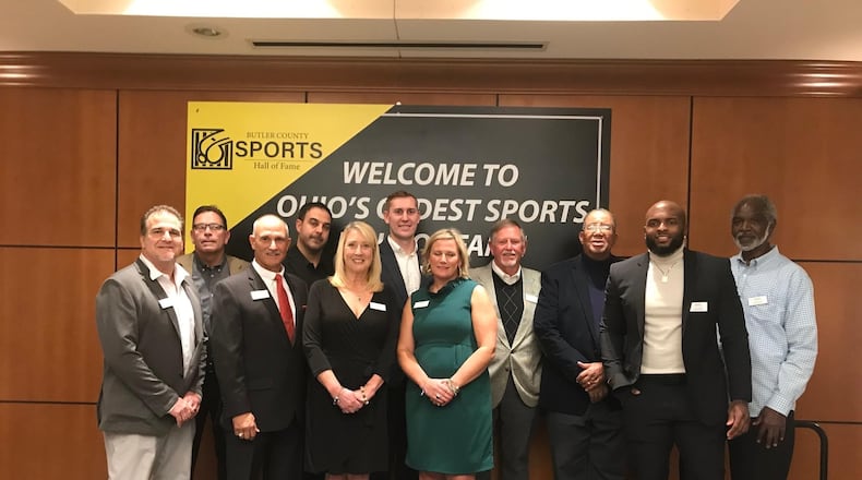 SHARE TWEET SHARE EMAIL COMMENTS
The Butler County Sports Hall of Fame inducted its newest members into the Class of 2023.
The new members are Matt Arminio, Carlos Brooks, Tim Burns, John Conner, Keri Connor Sennett, Megan McKnight Mahle, Jared Miller, Brady Nori, Darin Rieman, Ron Sutton and Dean Wright. CONTRIBUTED
