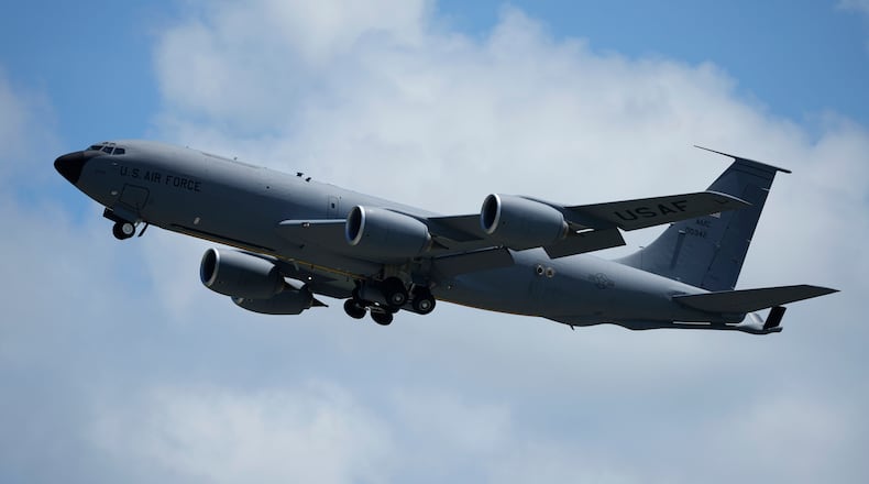 FILE - A U.S. Air Force KC-135 Stratotanker refueling tanker aircraft takes off from the Kadena Air Base airfield in Kadena town, west of Okinawa, southern Japan, Wednesday, Aug. 30, 2023. (AP Photo/Hiro Komae, File)