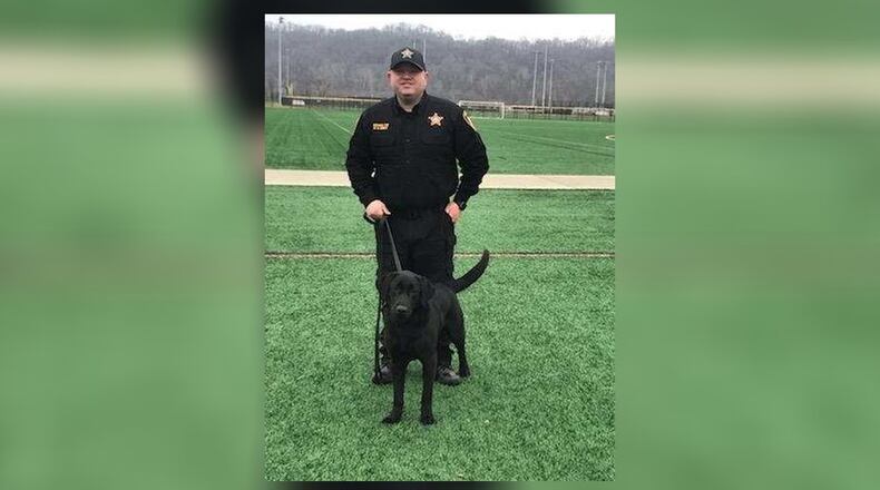 Butler County Sheriff’s Office Corrections Officer Jason Schultz and K-9 partner Thunder are completing training to sniff out contraband in the jail BUTLER COUNTY SHERIFF’S OFFICE