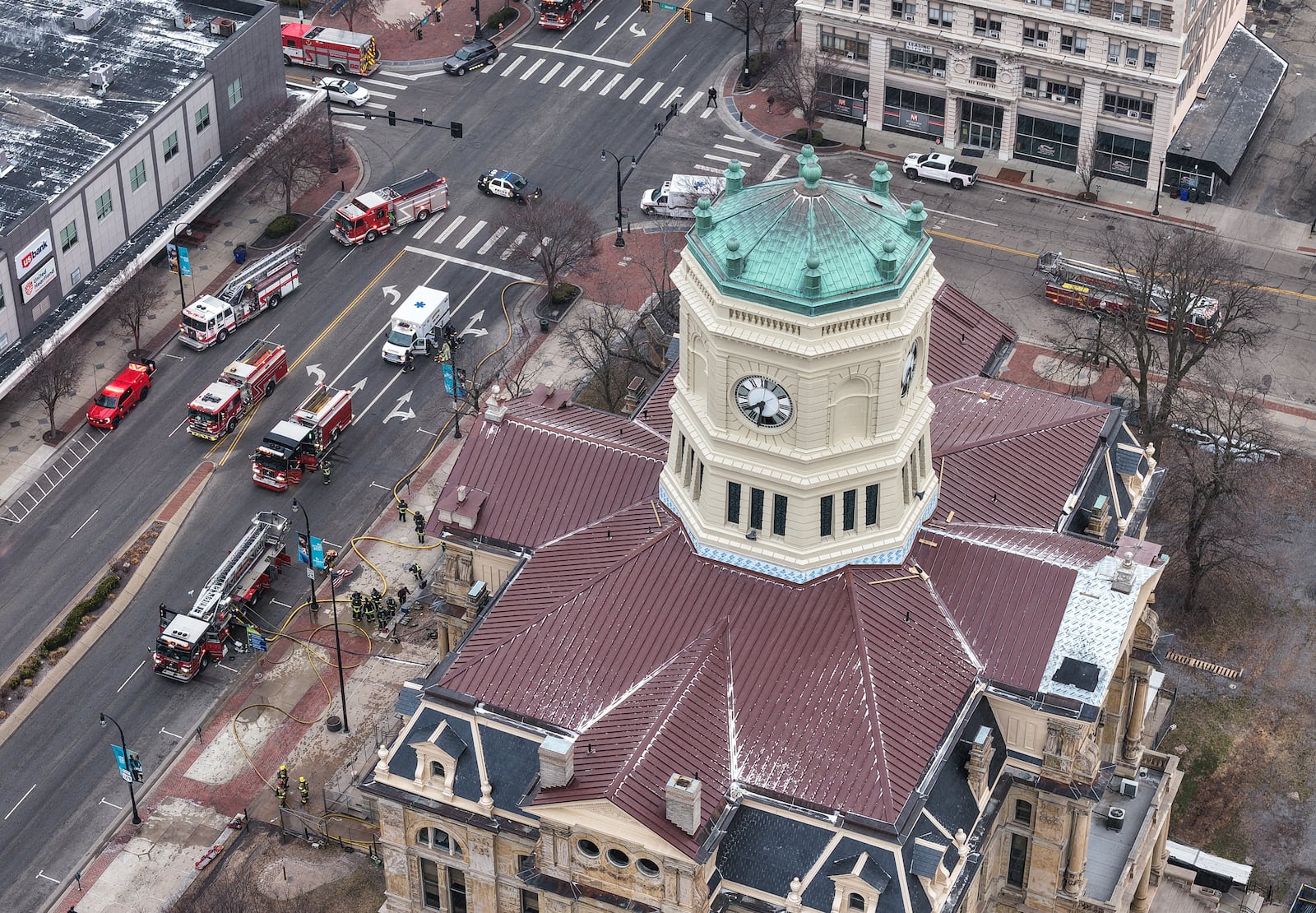 Reports said a fire broke out at the historic Butler County Courthouse in downtown Hamilton this morning. NICK GRAHAM / STAFF
