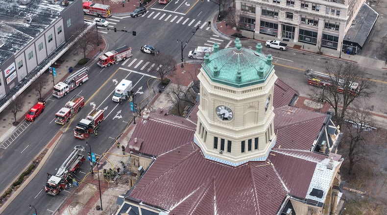 A fire broke out at the historic Butler County Courthouse in downtown Hamilton Sunday, Feb. 22, 2026. NICK GRAHAM/STAFF