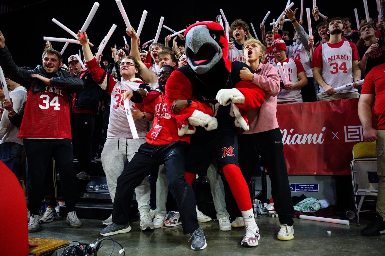 The Miami RedHawks beat Northern Illinois 85-61 on Saturday, Jan. 31, 2026 at Millett Hall in Oxford to go 22-0 for the seasoson. Before the game, Miami legend Ron Harper was awarded an honorary degree from the university. JEREMY MILLER / CONTRIBUTED PHOTO