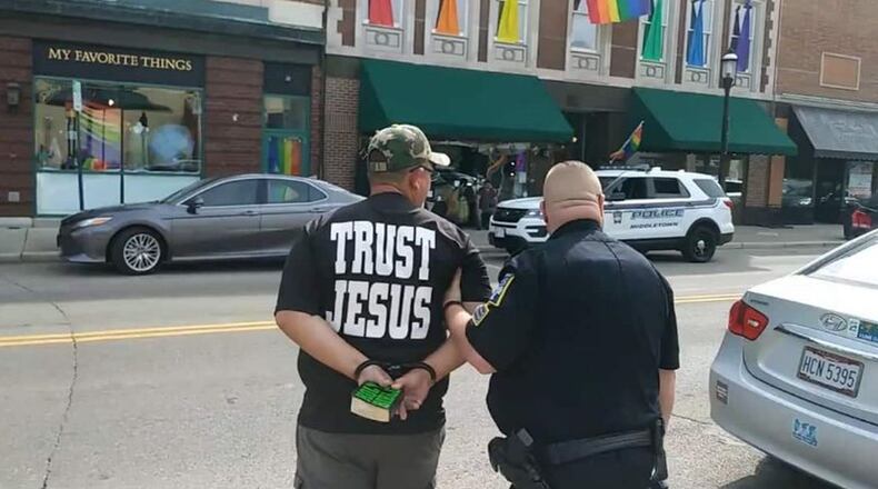 Middletown’s John M. Williams, 42, was arrested and charged with generating unreasonable noise after he allegedly held a megaphone before a Pride event in Middletown. SUBMITTED