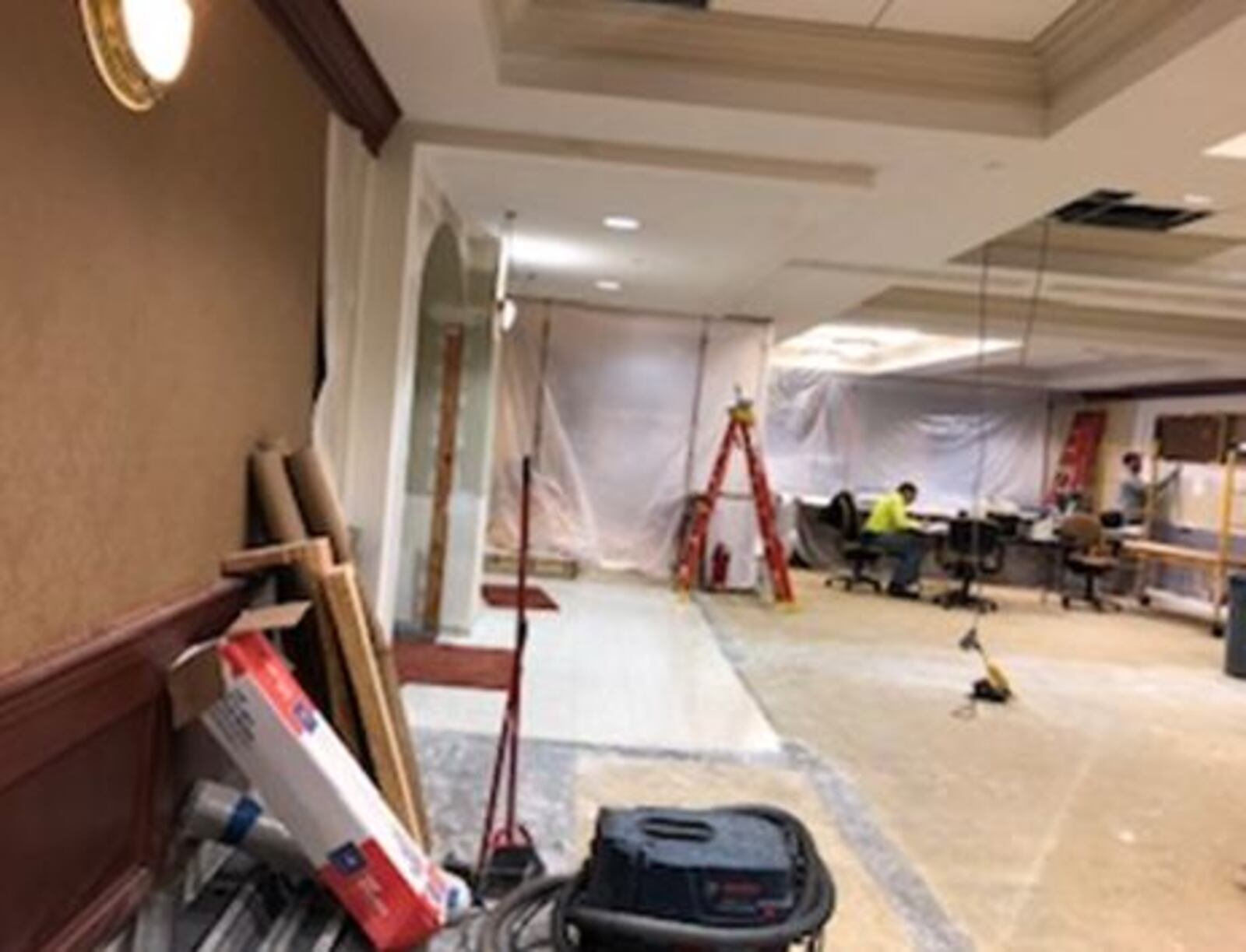 Construction is underway on the fourth floor of court wing of the Government Services Center to combine two courtroom to one space for large trials. LAUREN PACK/STAFF