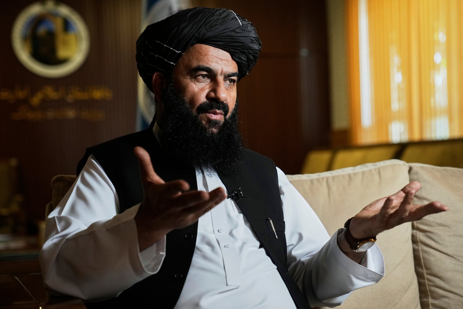 Deputy Minister of Tourism Qudratullah Jamal speaks with the Associated Press in Kabul, Afghanistan, Monday, June 2, 2025. (AP Photo/Ebrahim Noroozi)