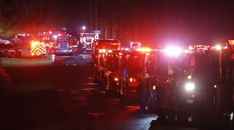 A fire destroyed a Ross Twp. house Tuesday night on Red Wing Court. NICK
GRAHAM/ STAFF