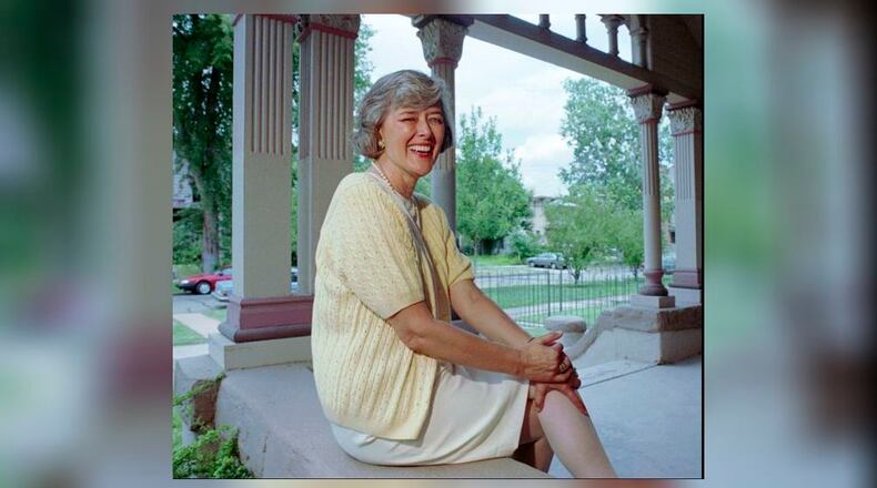 U.S. Rep. Pat Schroeder, D-Colo., sits on the porch outside her Capitol Hill headquarters in Denver on July 18, 1994. Schroeder, a pioneer for women’s and family rights in Congress, died last week. She was 82. FILE