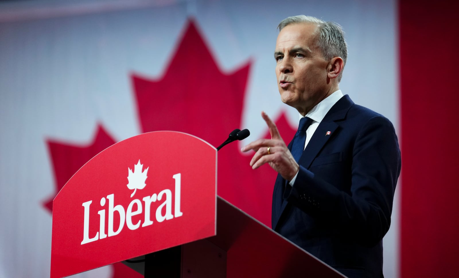FILE - Liberal Party of Canada Leader Mark Carney delivers his speech after being announced as the winner of the party leadership in Ottawa, Ontario, March 9, 2025. (Sean Kilpatrick/The Canadian Press via AP, File)